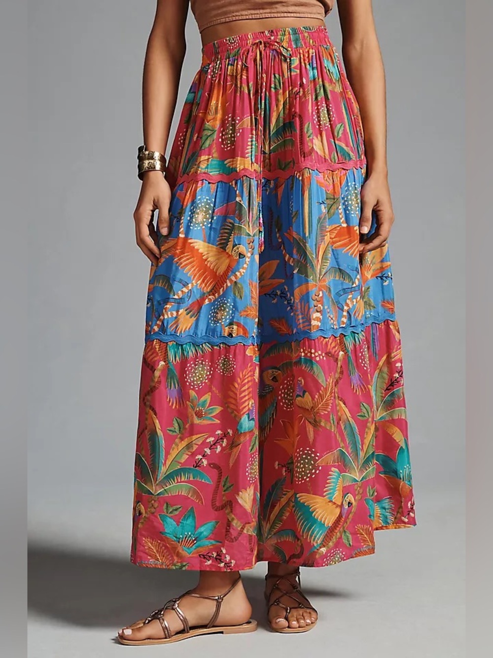 Anthropologie Farm Rio Macaw Party Mix Maxi Skirt XL NWOT